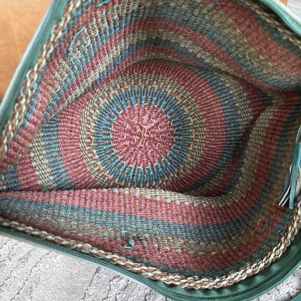 LEATHER & WOVEN SISAL Bucket Bag Tote "why not?" Multicolor - Picture 8 of 8
